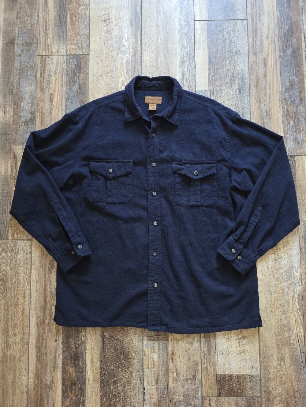 St. John's Bay - Vintage 80s/90s Chamois Cloth Overshirt - L - Navy Blue